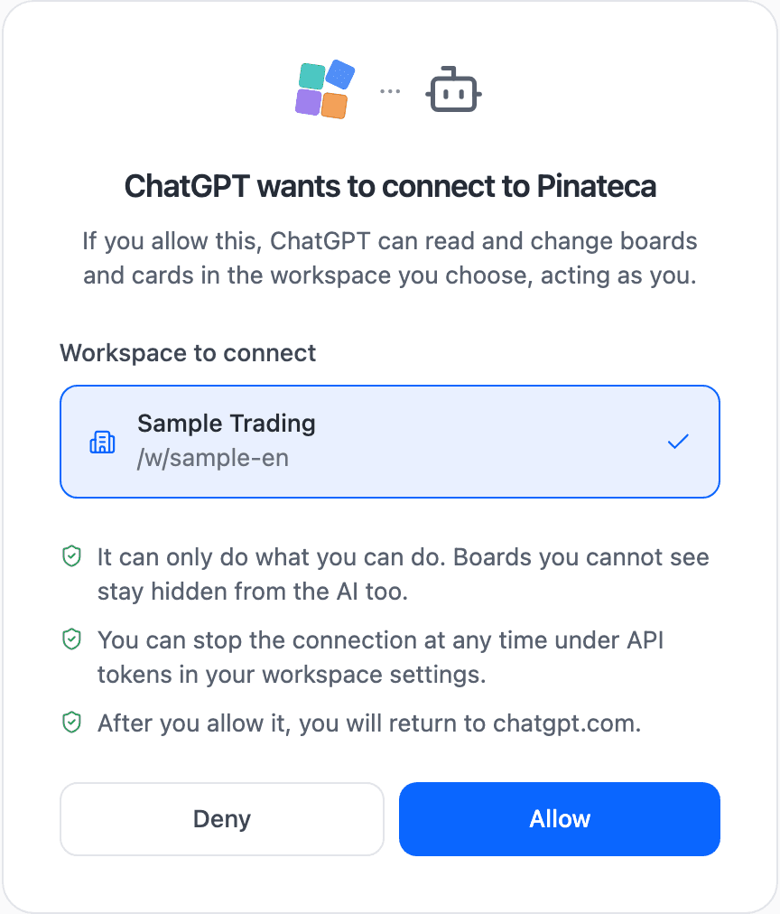 The page that opens when you connect from an AI